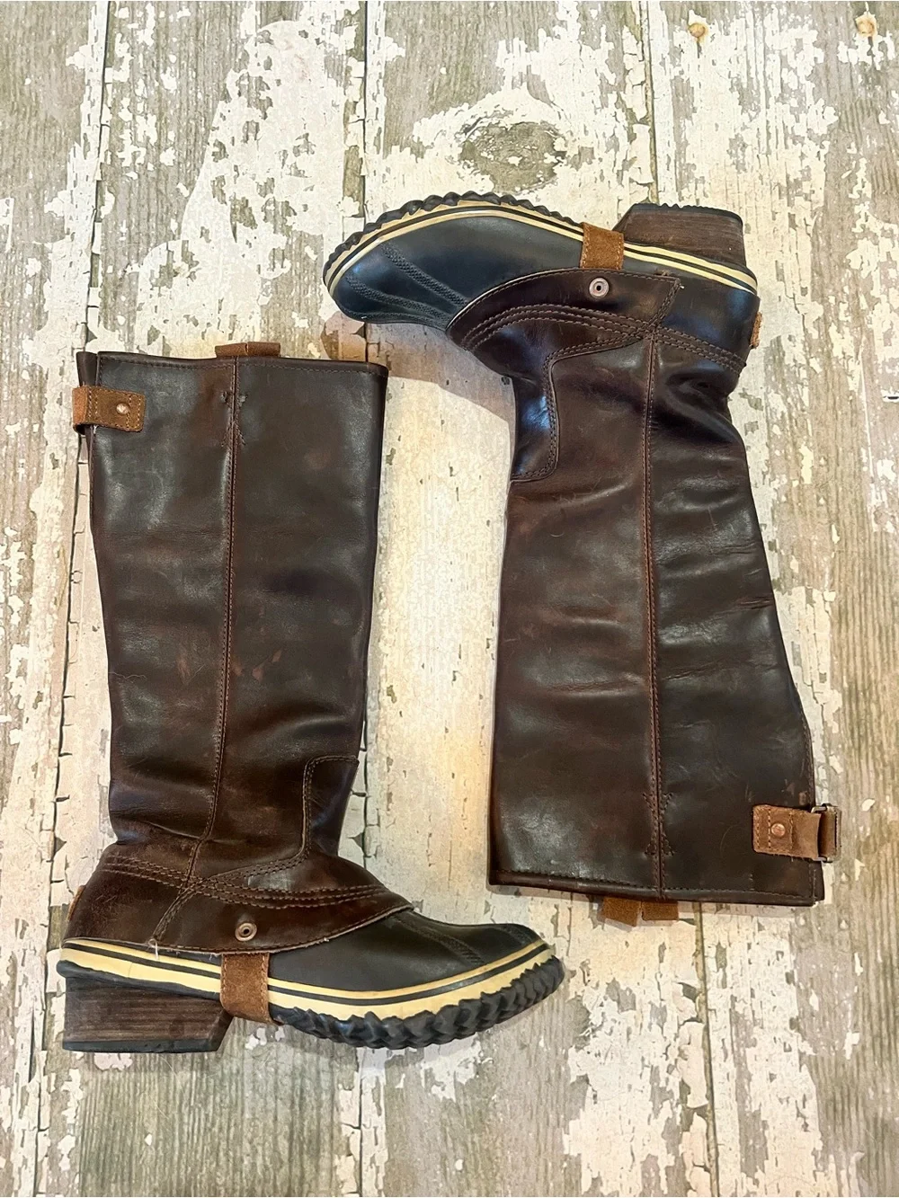 SOREL Slimpack Riding Brown Leather Waterproof Duck Tall boots Size 9 40 EU